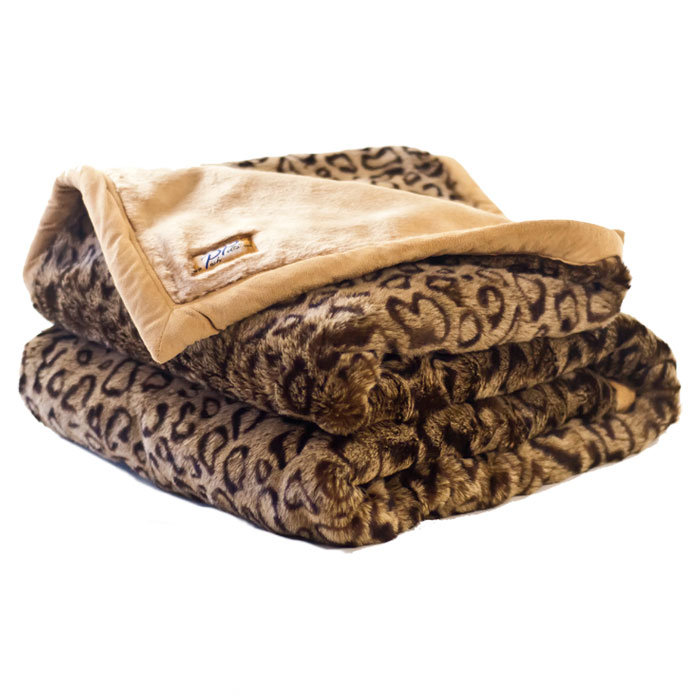 Posh Pelts Leopard Faux Fur Throw Blanket with Cinnamon Accents and